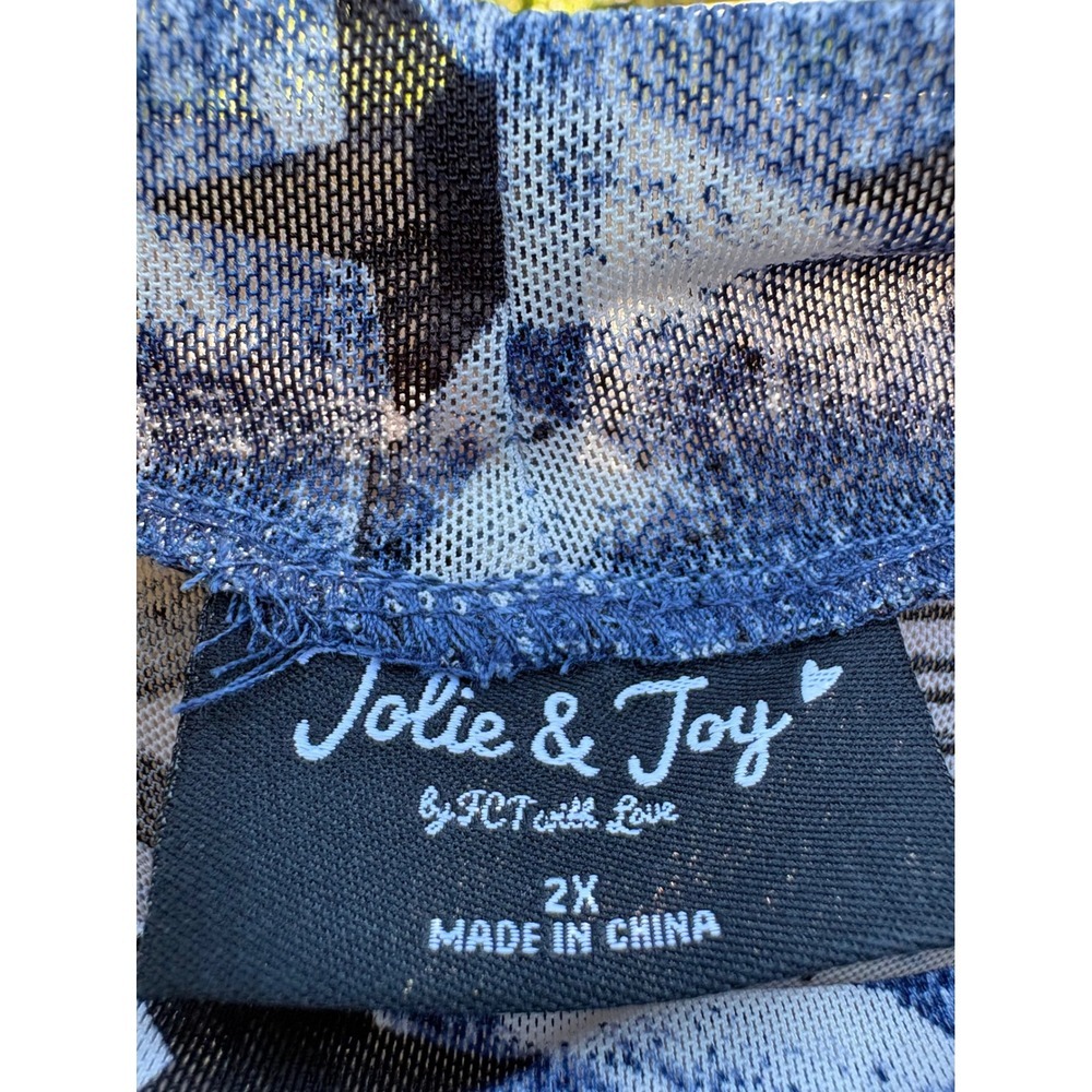 Jolie & Joy Womens 2X Blue Denim Print Graffiti Mesh Mock Neck Long Bodysuit NEW - Picture 5 of 6